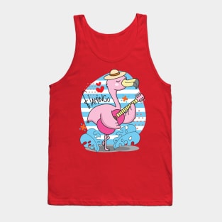 flamingo playing guitar illustration Tank Top